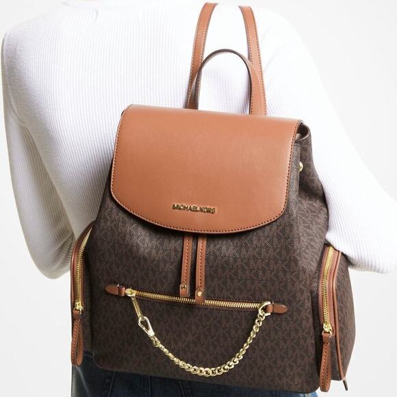 Michael Kors Backpack Jet Set MK Logo Large Chain Backpack Brown main image 2